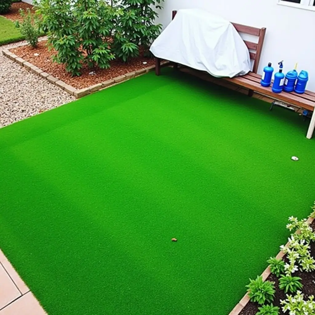 Artificial grass installed in Dubai villa garden with modern outdoor landscaping